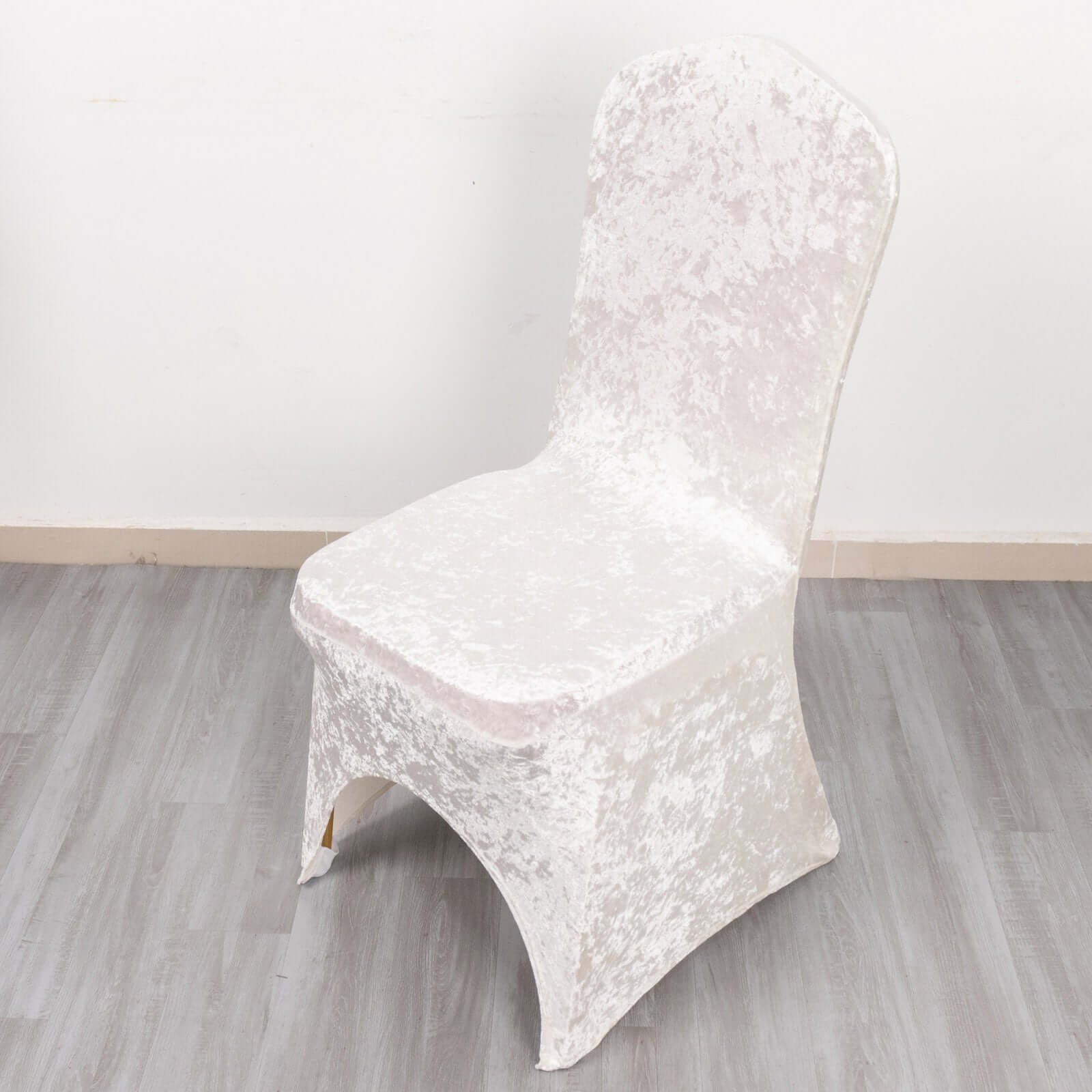 Crushed Velvet Spandex Banquet Chair Cover Fitted Slipcover White - Stretch 190GSM Slipcover with Foot Pockets for Weddings & Events - Bell Racket Store