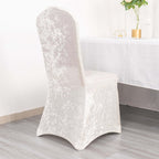 Crushed Velvet Spandex Banquet Chair Cover Fitted Slipcover White - Stretch 190GSM Slipcover with Foot Pockets for Weddings & Events - Bell Racket Store