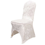 Crushed Velvet Spandex Banquet Chair Cover Fitted Slipcover White - Stretch 190GSM Slipcover with Foot Pockets for Weddings & Events - Bell Racket Store