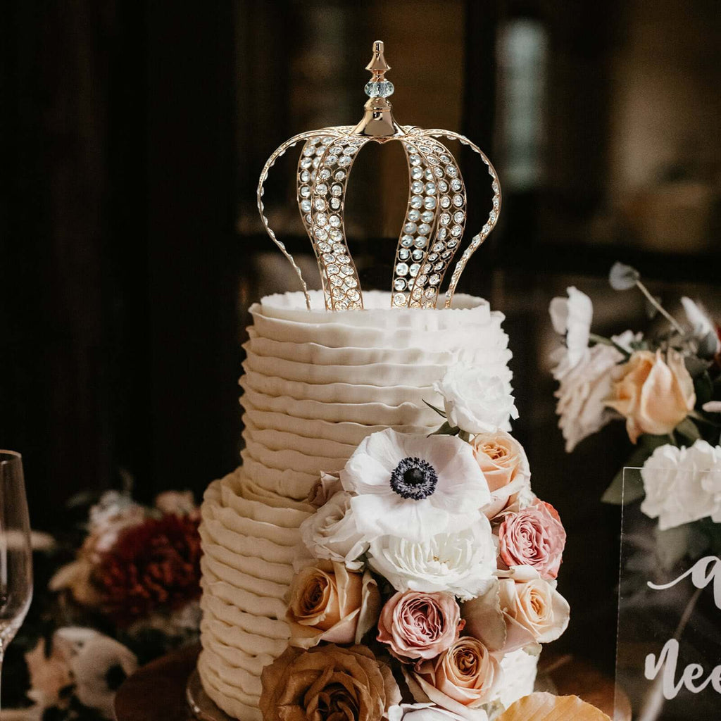 Crystal-Bead Royal Crown Cake Topper Metallic Gold - Themed Baby Showers Cakes & Event Centerpieces 16"