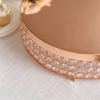 Metal Cake Stand Pedestal Crystal Beaded Design Rose Gold - Cupcake Display and Dessert Riser 16"