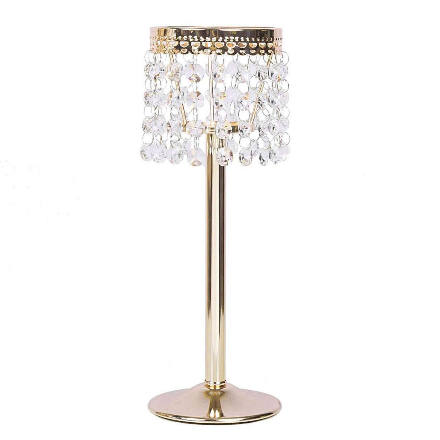 Crystal Beaded Chandelier Metal Candle Holder Gold - Sophisticated Pillar Tealight Stand 12" - NestOCart