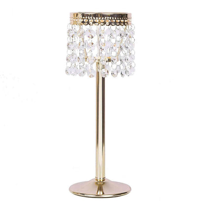 Crystal Beaded Chandelier Metal Candle Holder Gold - Sophisticated Pillar Tealight Stand 12" - NestOCart