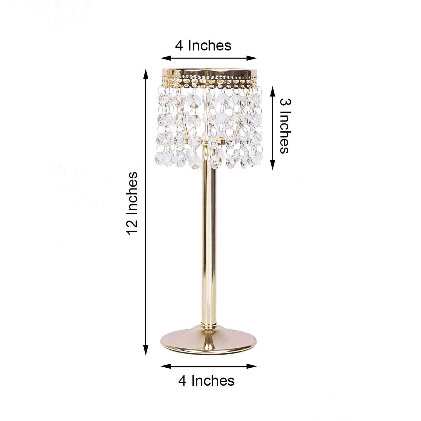 Crystal Beaded Chandelier Metal Candle Holder Gold - Sophisticated Pillar Tealight Stand 12" - NestOCart