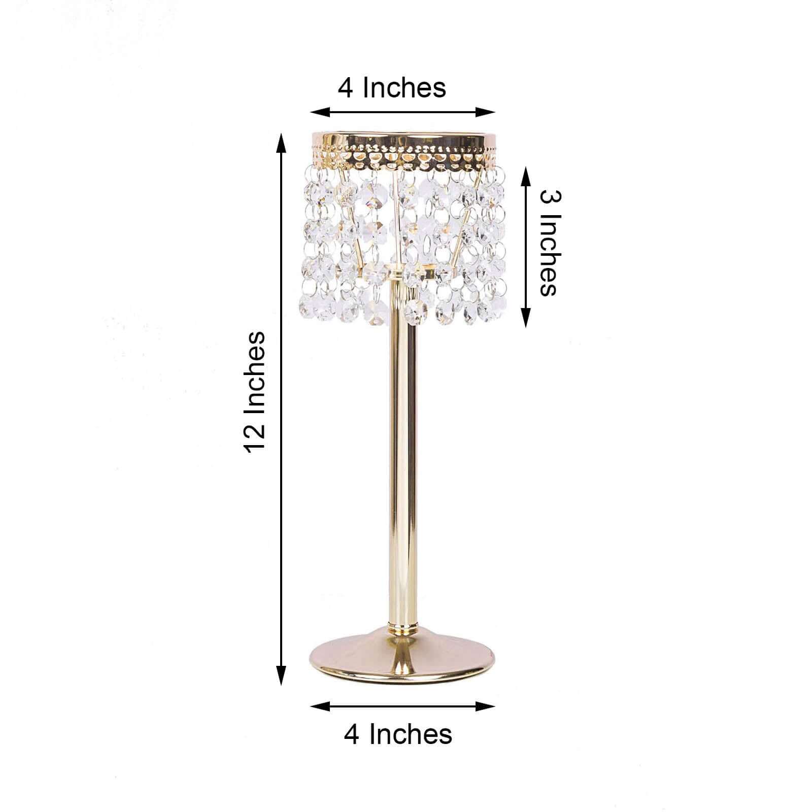 Crystal Beaded Chandelier Metal Candle Holder Gold - Sophisticated Pillar Tealight Stand 12" - NestOCart
