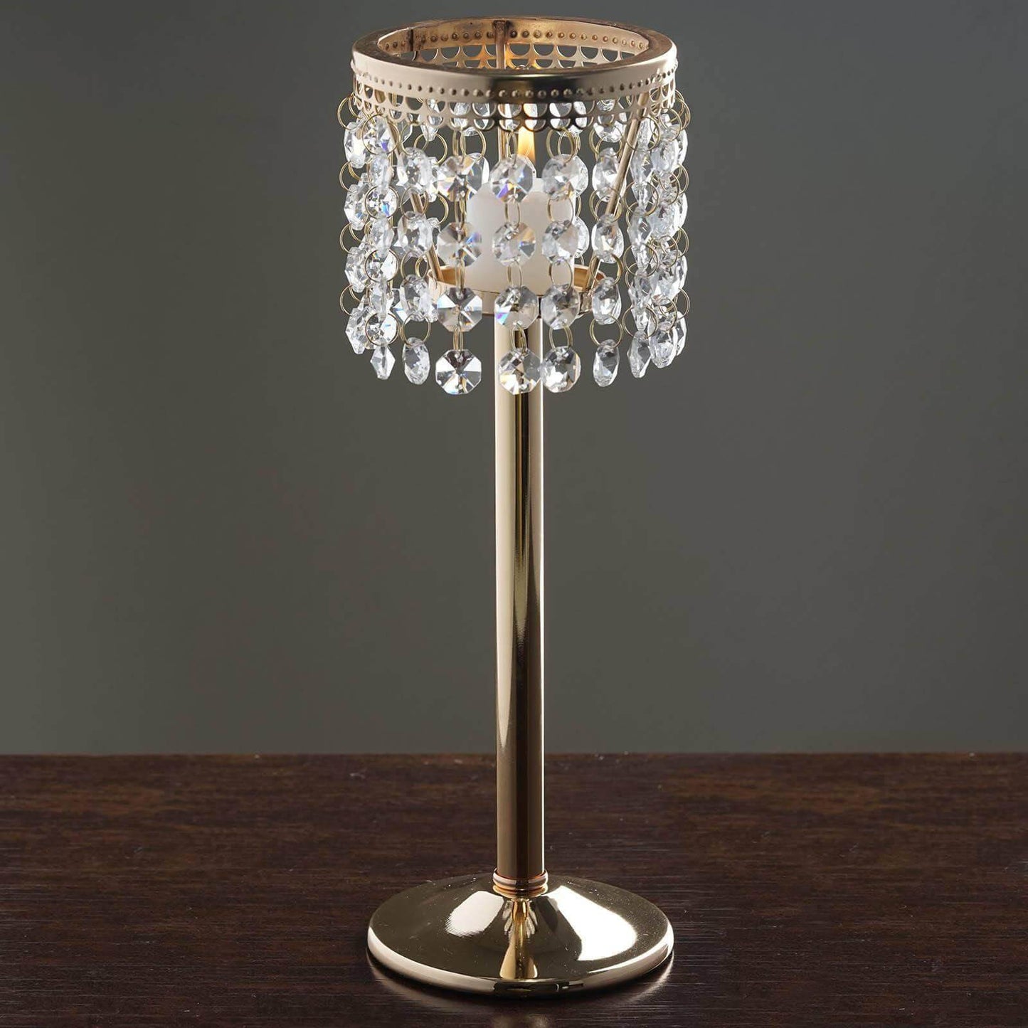 Crystal Beaded Chandelier Metal Candle Holder Gold - Sophisticated Pillar Tealight Stand 12" - NestOCart