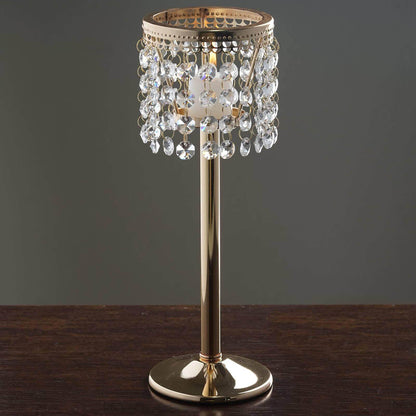 Crystal Beaded Chandelier Metal Candle Holder Gold - Sophisticated Pillar Tealight Stand 12" - NestOCart
