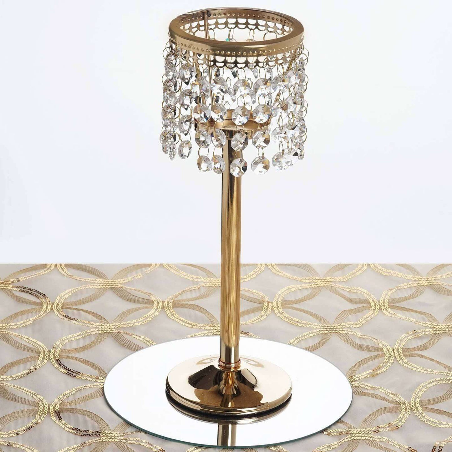 Crystal Beaded Chandelier Metal Candle Holder Gold - Sophisticated Pillar Tealight Stand 12" - NestOCart