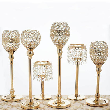 Crystal Beaded Chandelier Metal Candle Holder Gold - Sophisticated Pillar Tealight Stand 12" - NestOCart