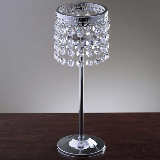 Crystal Beaded Chandelier Metal Candle Holder Silver - Sophisticated Pillar Tealight Stand 12" - NestOCart