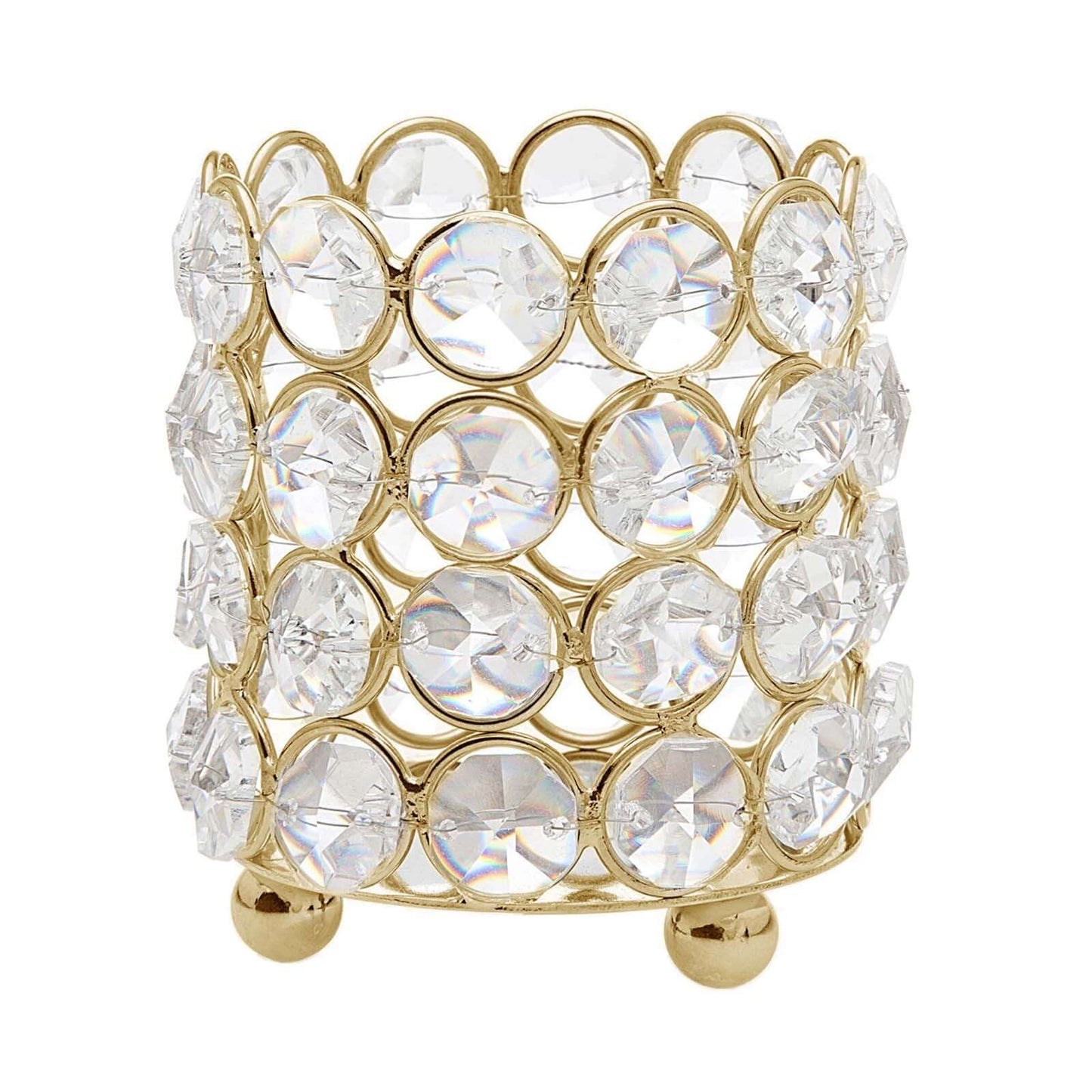 Crystal Beaded Metal Votive Tealight Holder Gold - Stylish Multipurpose Table Vase for Decor 4" - NestOCart