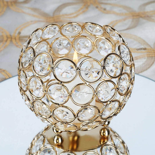 Crystal Beaded Metal Votive Tealight Holder Round Gold - Chic Multipurpose Table Vase for Events 4" - NestOCart