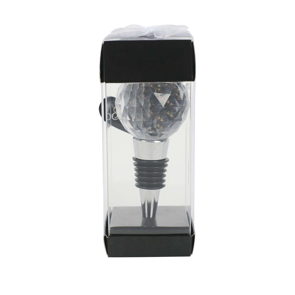 Crystal Glass Ball Metal Wine Bottle Stopper Plug Party Favor Gift Box - Clear Box, Thank You Card, and Ribbon Included - Bell Racket Store