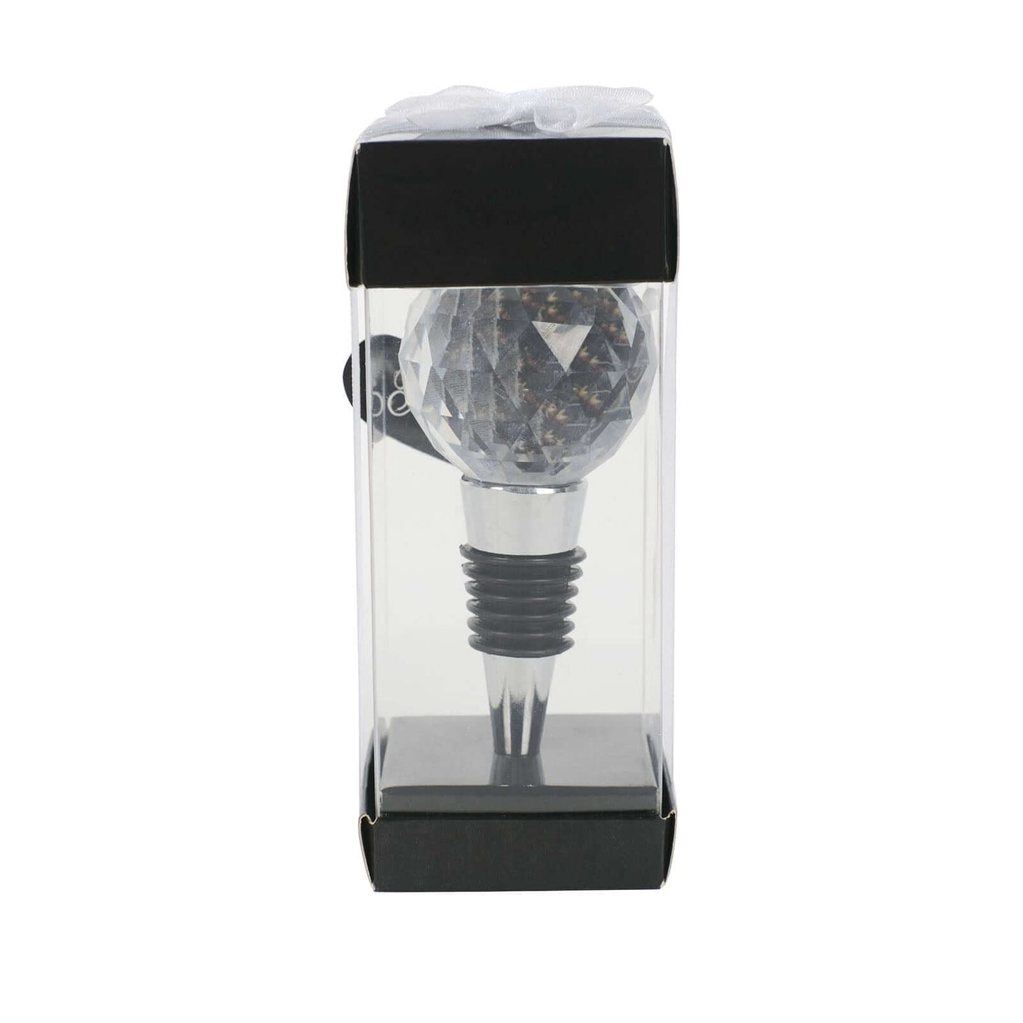 Crystal Glass Ball Metal Wine Bottle Stopper Plug Party Favor Gift Box - Clear Box, Thank You Card, and Ribbon Included - Bell Racket Store