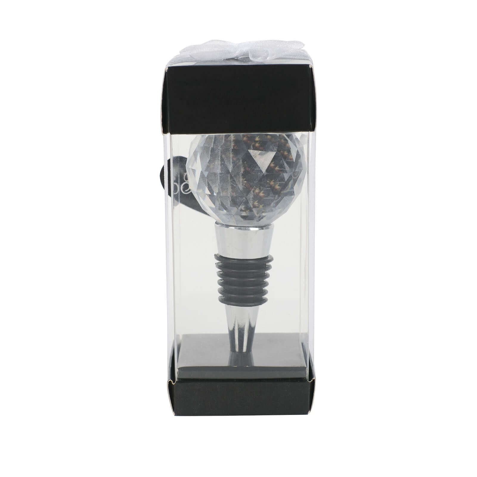 Crystal Glass Ball Metal Wine Bottle Stopper Plug Party Favor Gift Box - Clear Box, Thank You Card, and Ribbon Included - Bell Racket Store
