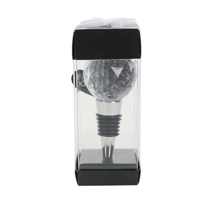 Crystal Glass Ball Metal Wine Bottle Stopper Plug Party Favor Gift Box - Clear Box, Thank You Card, and Ribbon Included - Bell Racket Store