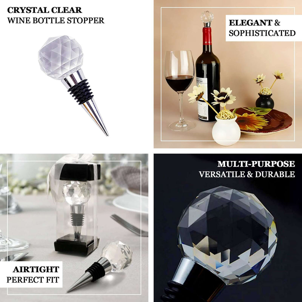 Crystal Glass Ball Metal Wine Bottle Stopper Plug Party Favor Gift Box - Clear Box, Thank You Card, and Ribbon Included - Bell Racket Store