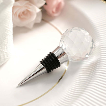 Crystal Glass Ball Metal Wine Bottle Stopper Plug Party Favor Gift Box - Clear Box, Thank You Card, and Ribbon Included - Bell Racket Store