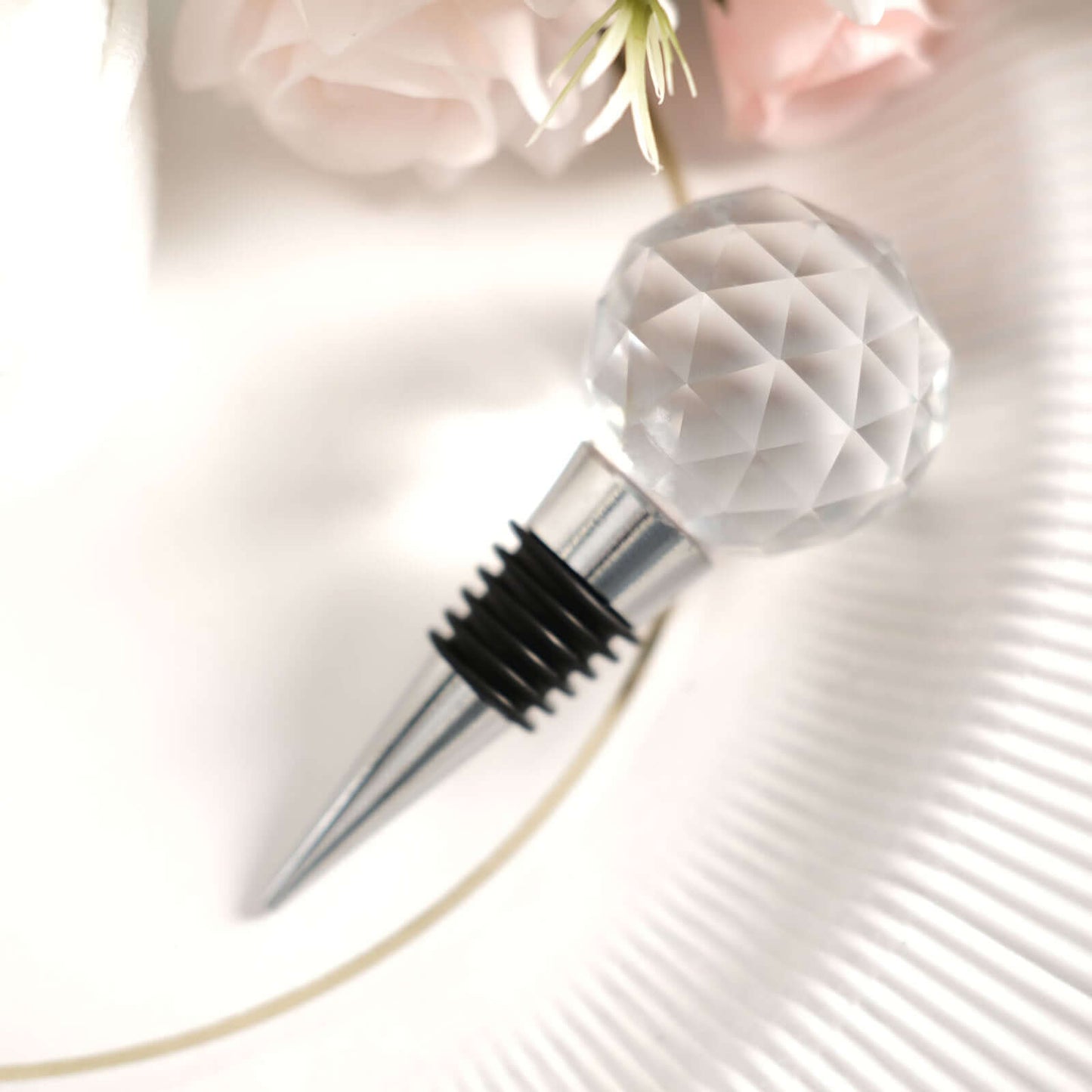 Crystal Glass Ball Metal Wine Bottle Stopper Plug Party Favor Gift Box - Clear Box, Thank You Card, and Ribbon Included - Bell Racket Store