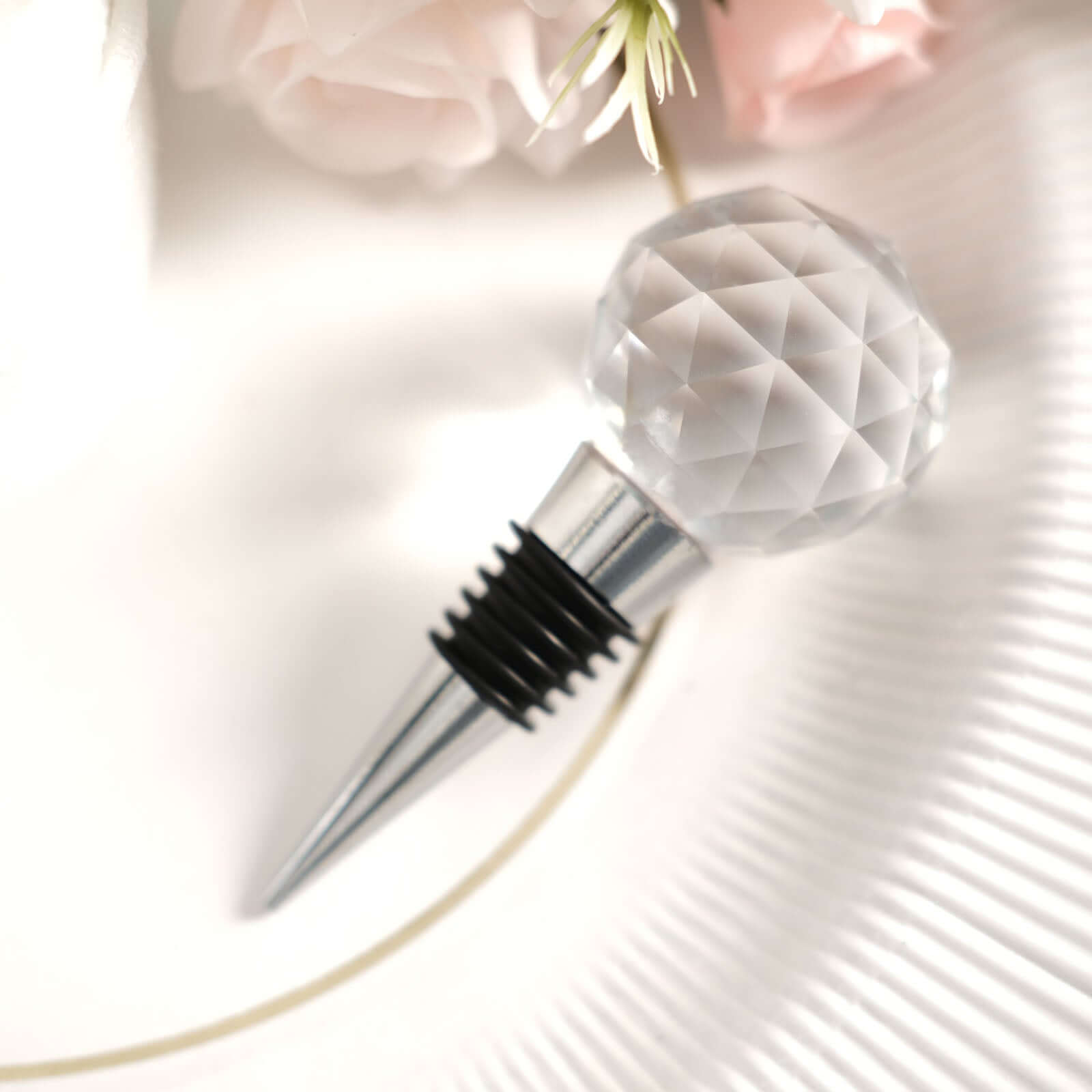 Crystal Glass Ball Metal Wine Bottle Stopper Plug Party Favor Gift Box - Clear Box, Thank You Card, and Ribbon Included - Bell Racket Store