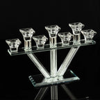 Crystal Glass Candelabra, 7 - Branch Taper Candle Stick Holder Stand Table Centerpiece With Crystal Filler and Mirror Base 12" - Bell Racket Store