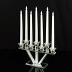 Crystal Glass Candelabra, 7 - Branch Taper Candle Stick Holder Stand Table Centerpiece With Crystal Filler and Mirror Base 12" - Bell Racket Store
