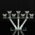 Crystal Glass Candelabra, 7 - Branch Taper Candle Stick Holder Stand Table Centerpiece With Crystal Filler and Mirror Base 12" - Bell Racket Store