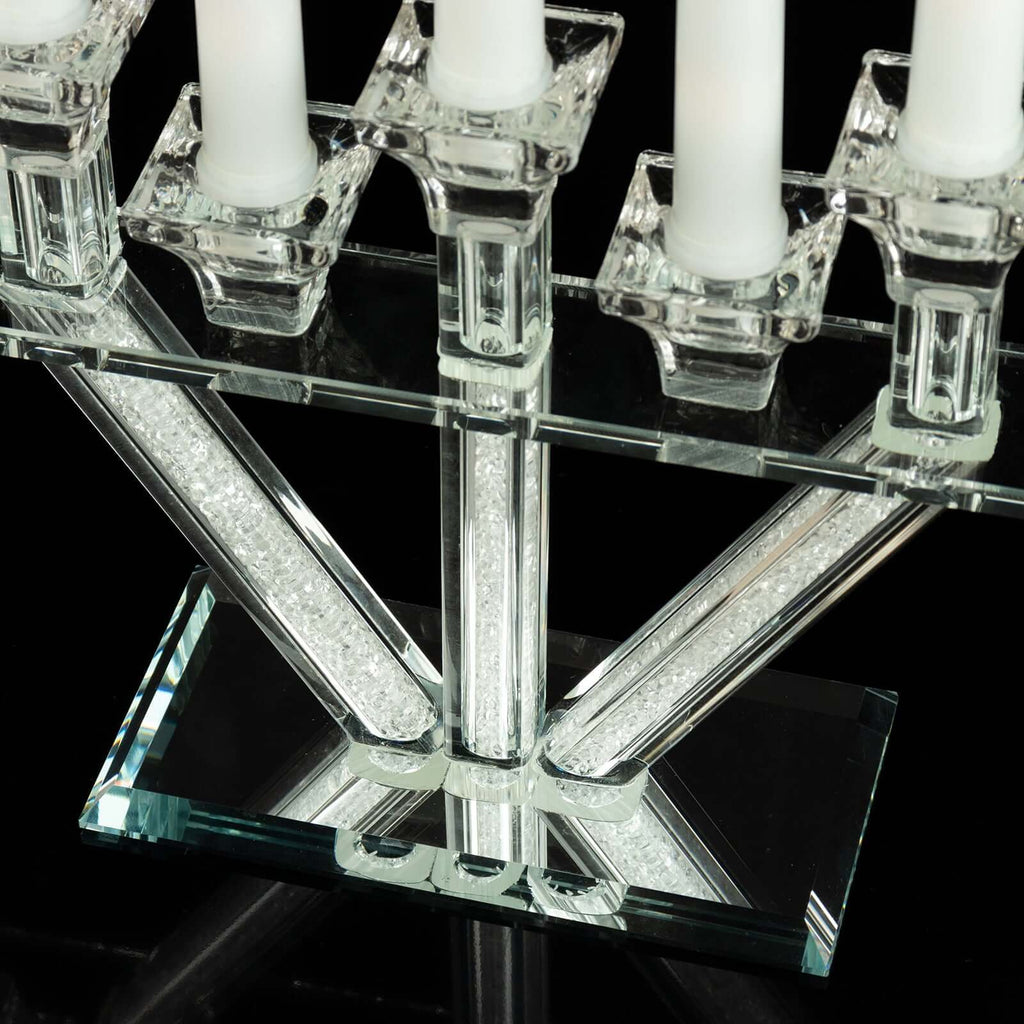 Crystal Glass Candelabra, 7 - Branch Taper Candle Stick Holder Stand Table Centerpiece With Crystal Filler and Mirror Base 12" - Bell Racket Store