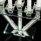 Crystal Glass Candelabra, 7 - Branch Taper Candle Stick Holder Stand Table Centerpiece With Crystal Filler and Mirror Base 12" - Bell Racket Store