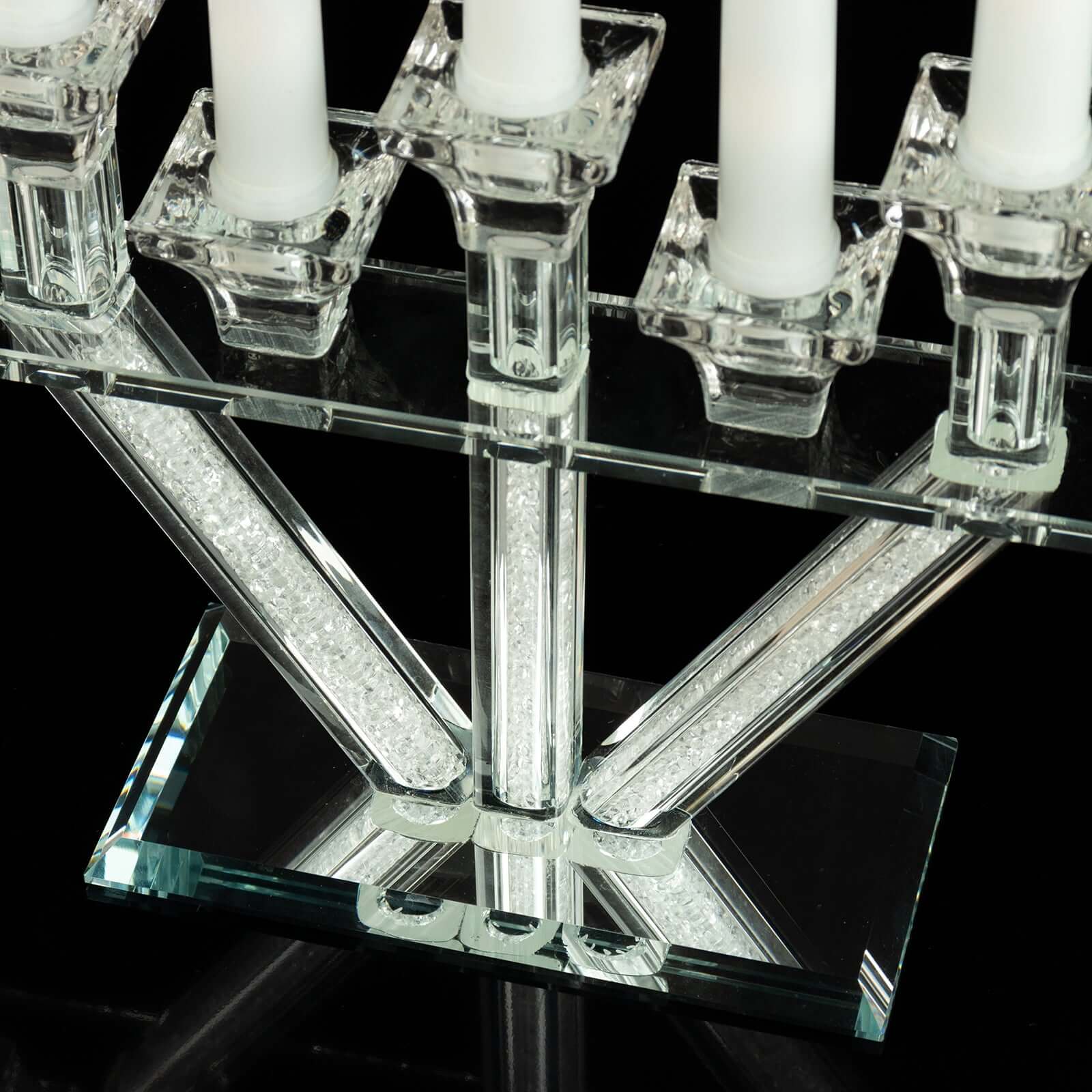 Crystal Glass Candelabra, 7 - Branch Taper Candle Stick Holder Stand Table Centerpiece With Crystal Filler and Mirror Base 12" - Bell Racket Store