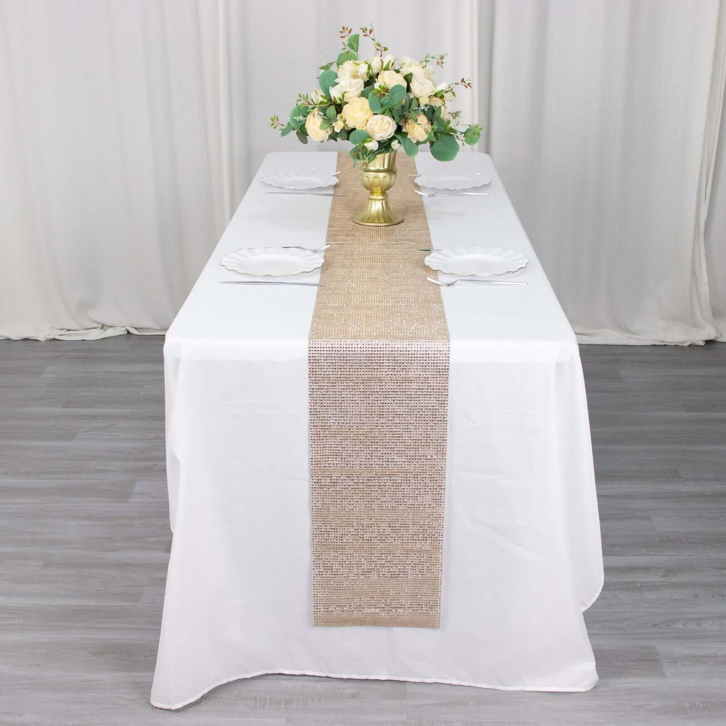 Crystal Rhinestone 10"x108" Table Runner Champagne - Chic Diamond Accent - Bell Racket Store