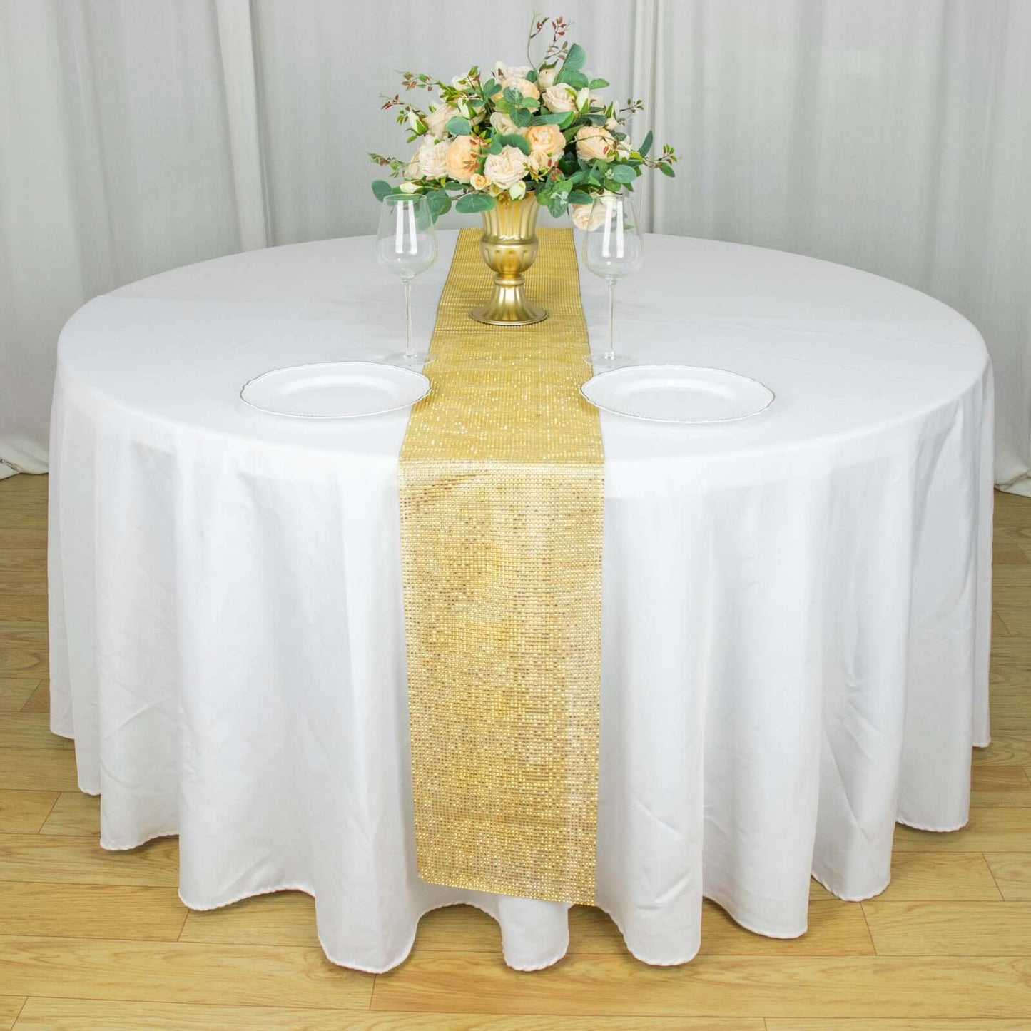 Crystal Rhinestone 10"x108" Table Runner Gold - Luxe Shiny Diamond Mesh Bling Table Runner Roll - Bell Racket Store