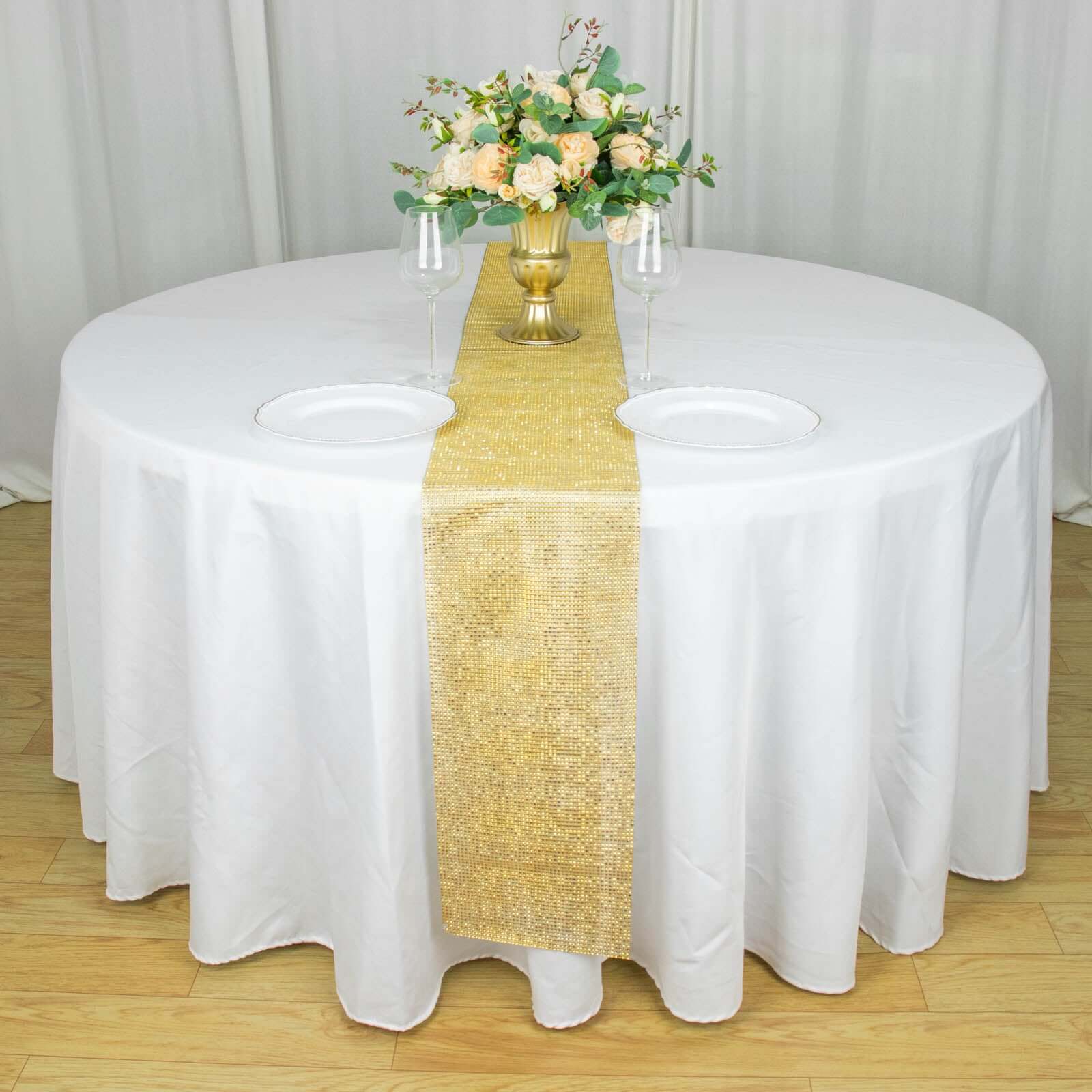 Crystal Rhinestone 10"x108" Table Runner Gold - Luxe Shiny Diamond Mesh Bling Table Runner Roll - Bell Racket Store