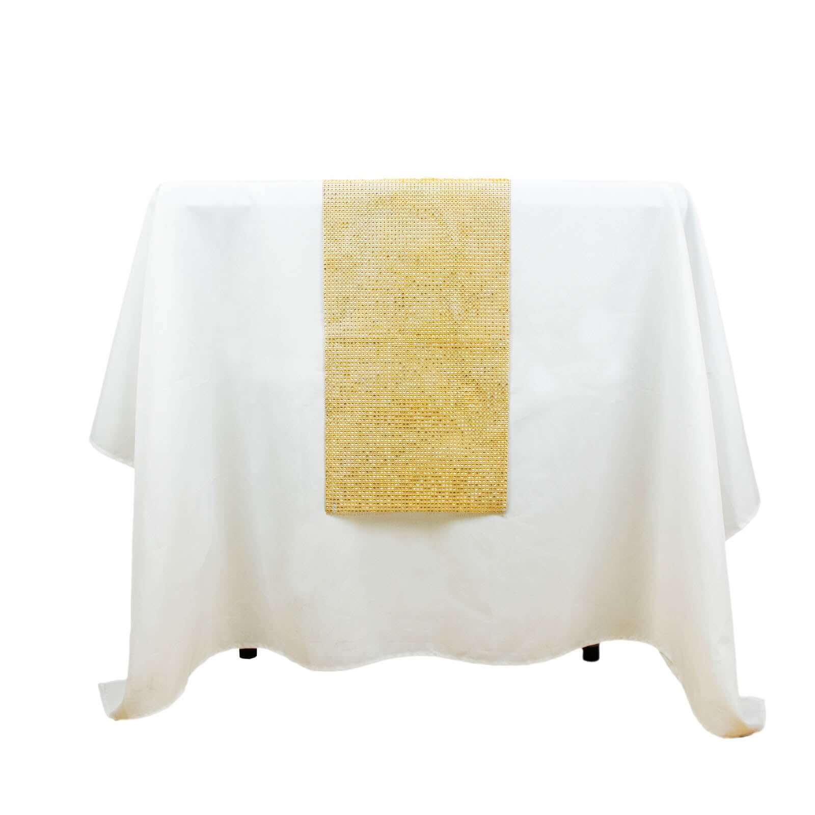 Crystal Rhinestone 10"x108" Table Runner Gold - Luxe Shiny Diamond Mesh Bling Table Runner Roll - Bell Racket Store