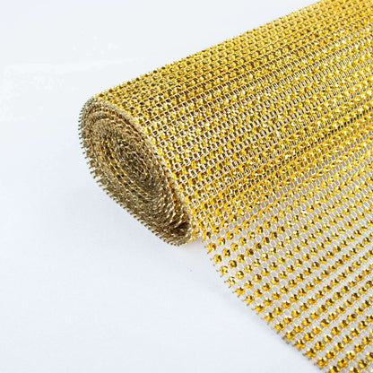 Crystal Rhinestone 10"x108" Table Runner Gold - Luxe Shiny Diamond Mesh Bling Table Runner Roll - Bell Racket Store