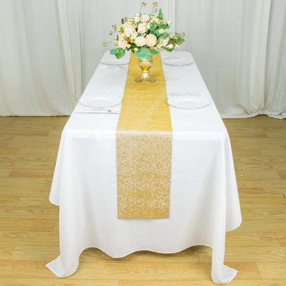 Crystal Rhinestone 10"x108" Table Runner Gold - Luxe Shiny Diamond Mesh Bling Table Runner Roll - Bell Racket Store