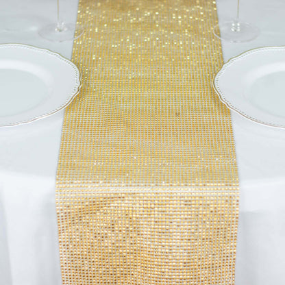 Crystal Rhinestone 10"x108" Table Runner Gold - Luxe Shiny Diamond Mesh Bling Table Runner Roll - Bell Racket Store