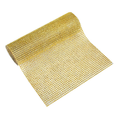 Crystal Rhinestone 10"x108" Table Runner Gold - Luxe Shiny Diamond Mesh Bling Table Runner Roll - Bell Racket Store