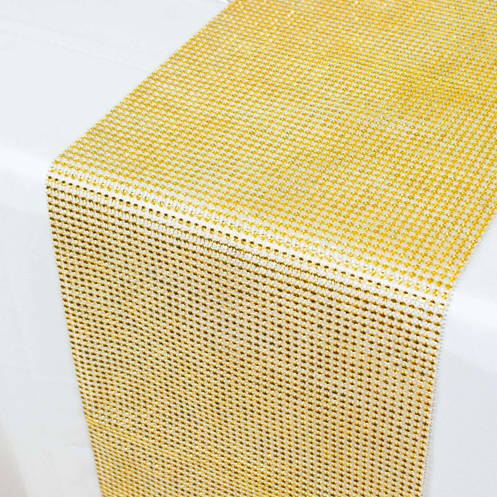 Crystal Rhinestone 10"x108" Table Runner Gold - Luxe Shiny Diamond Mesh Bling Table Runner Roll - Bell Racket Store