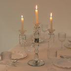 Crystal Taper Candle Holder with 3 Arms & Hanging Pendants â€“ Elegant Table Centerpiece, 14" - Bell Racket Store