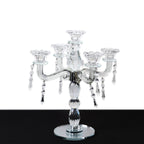Crystal Taper Candle Holder with 5 Arms & Hanging Pendants â€“ Elegant Table Centerpiece, 14" - Bell Racket Store