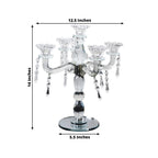 Crystal Taper Candle Holder with 5 Arms & Hanging Pendants â€“ Elegant Table Centerpiece, 14" - Bell Racket Store