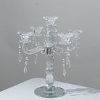 Crystal Taper Candle Holder with 5 Arms & Hanging Pendants â€“ Elegant Table Centerpiece, 14" - Bell Racket Store