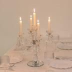 Crystal Taper Candle Holder with 5 Arms & Hanging Pendants â€“ Elegant Table Centerpiece, 14" - Bell Racket Store