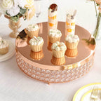 Metal Cake Stand Pedestal Crystal Beaded Design Rose Gold - Cupcake Display and Dessert Riser 16"