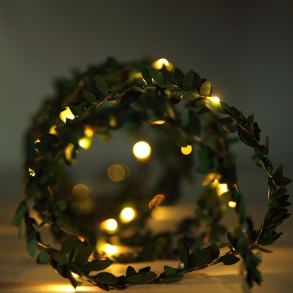 30 LED String Light Garland Green Leaf Design White Light - Battery Operated DÃ©cor Accent 10ft