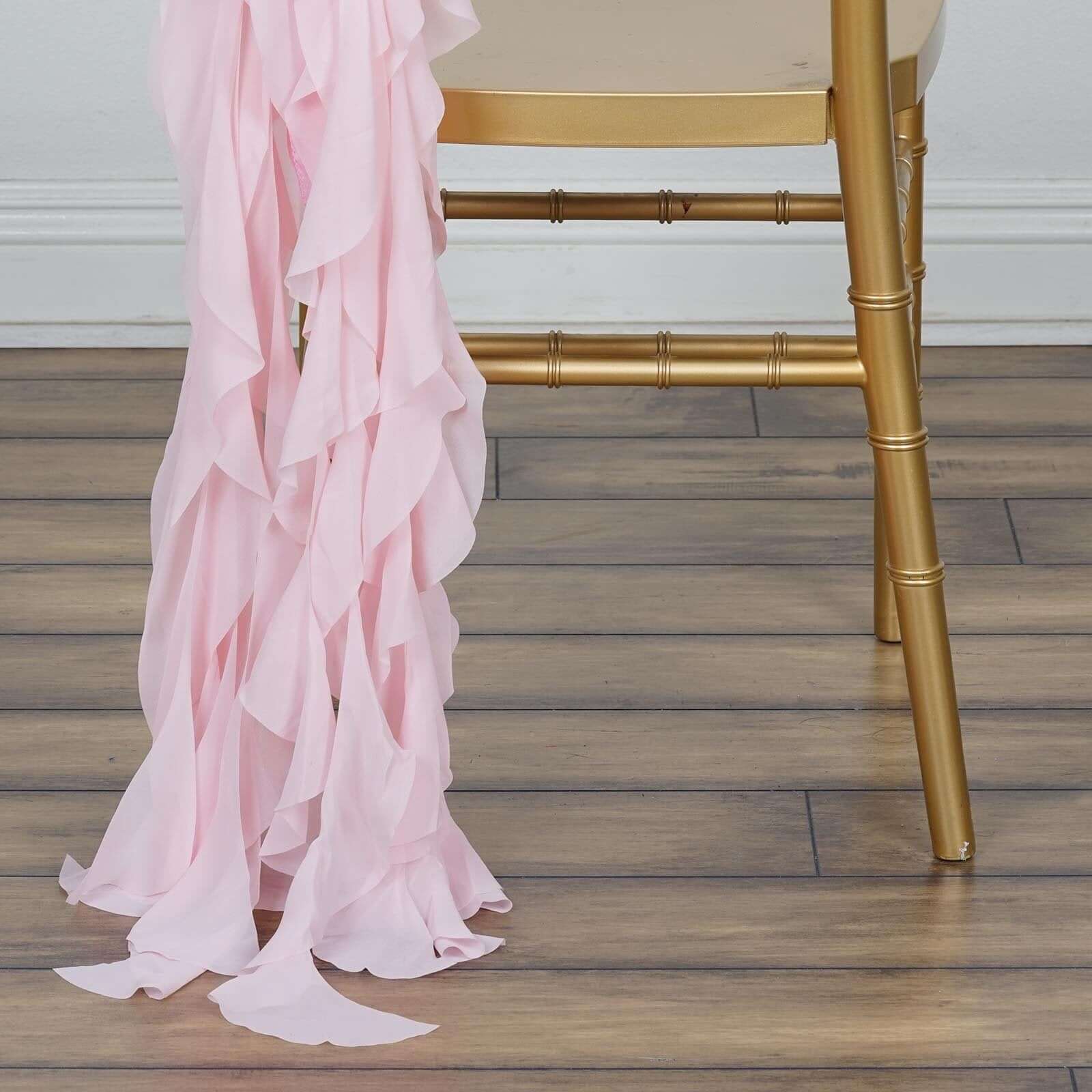 Chiffon Chair Sash with Curly Design Blush - Stylish Chair Decorations