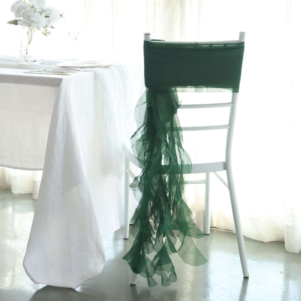 Chiffon Chair Sash with Curly Design Hunter Emerald Green - Stylish Chair Decorations