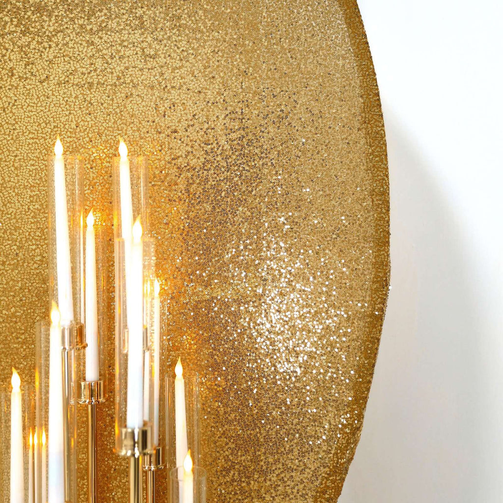 7.5ft Metallic Gold Sparkle Sequin Round Wedding Arch Cover, Shiny Shimmer Photo Backdrop Stand Cover, 2-Sided Custom Fit