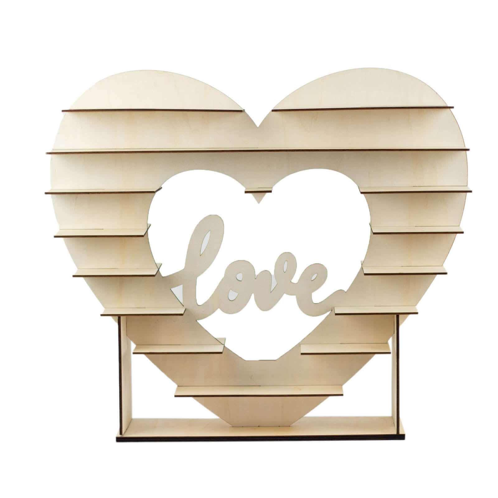 8-Layer Wooden Dessert Display Stand Heart Shaped Double Sided Design Natural - "Love" Cupcake Shelf Table Rack 26"
